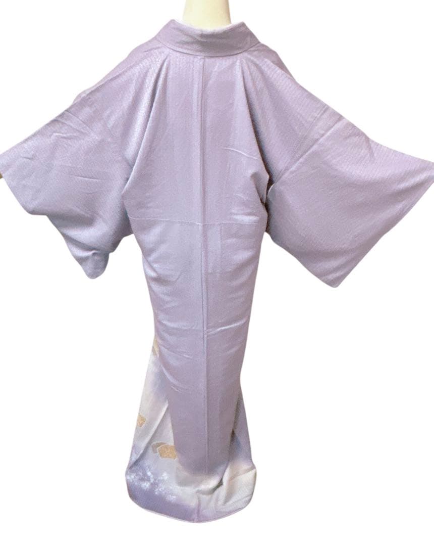 AA8美品　着物 袷 付け下げ刺繍　シワト　薄紫 正絹　暈し　手縫い仕立て　美品