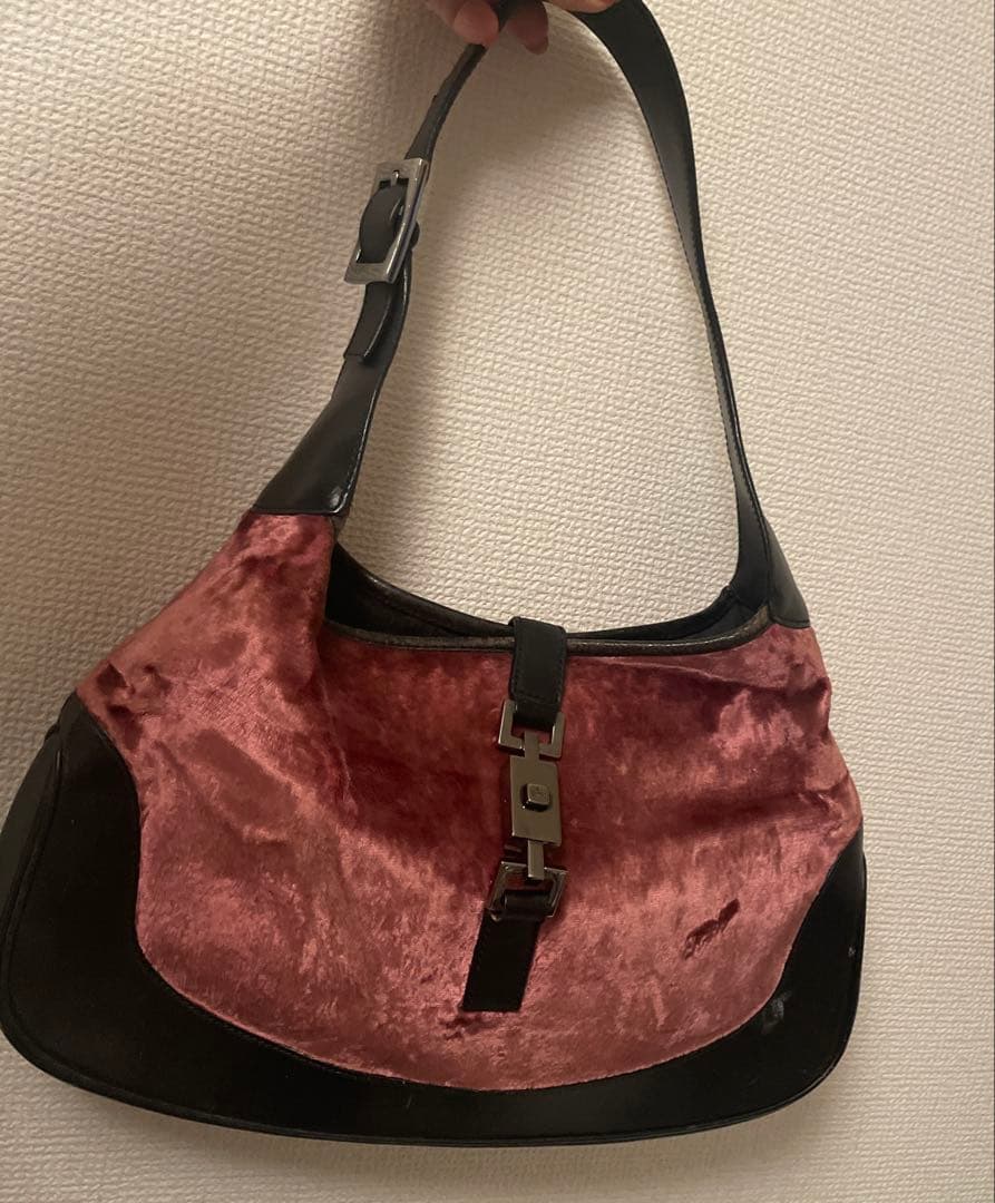レア 希少 GUCCI グッチ ジャッキーバッグ バッグ ピンク ベロア レザー