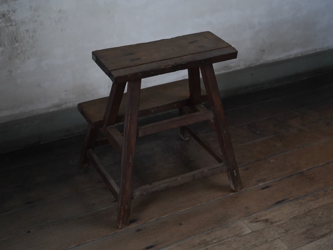 古い木製踏み台 明治-大正頃 / 古道具 古家具 郵便局 踏台 椅子 スツール