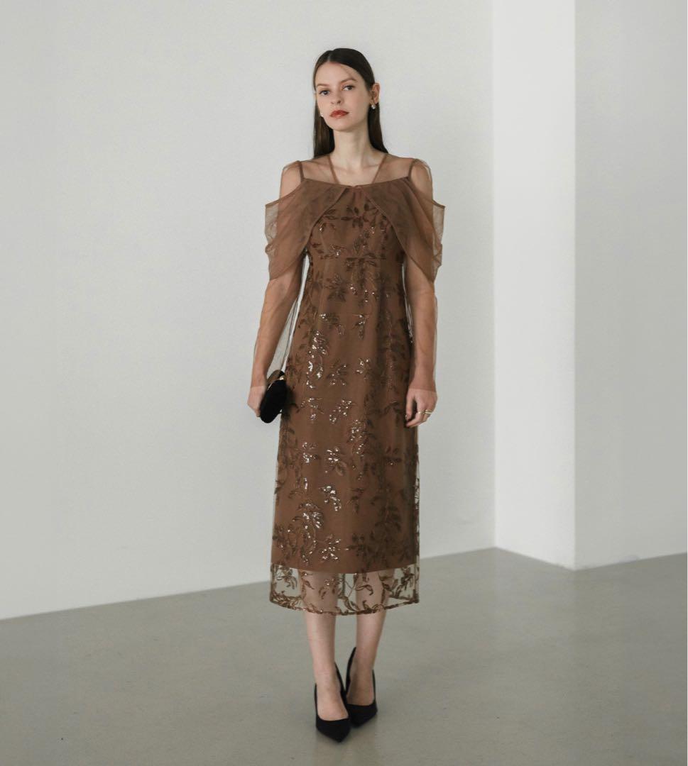 【LEJA】チュールロングスリーブリーフIラインドレスワンピース