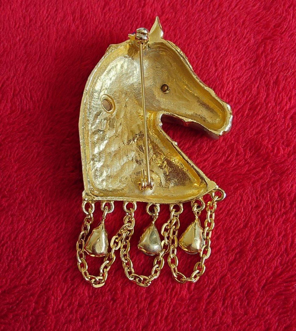 ヴィンテージブローチ 70〜80s 馬 ホースモチーフ 宝石カラー硝子 C72