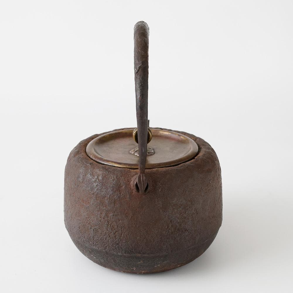 岩肌時代鉄瓶 斑紫銅蓋 湯沸かし 煎茶道具 高さ22㎝ 鉄器 南部 無落款