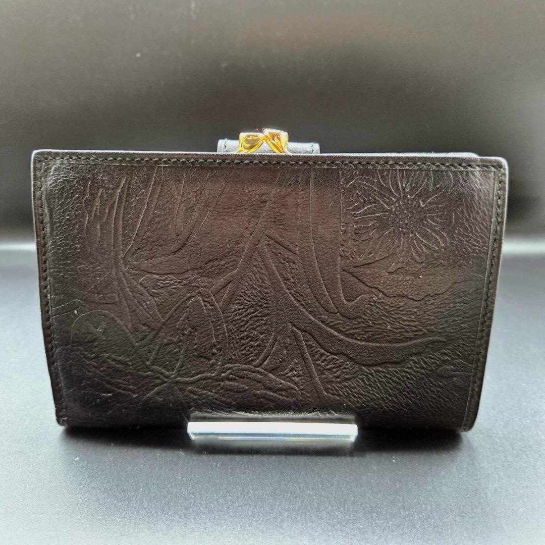 美品 グッチ GUCCI バンブー がま口 二つ折り財布 レザー ブラック