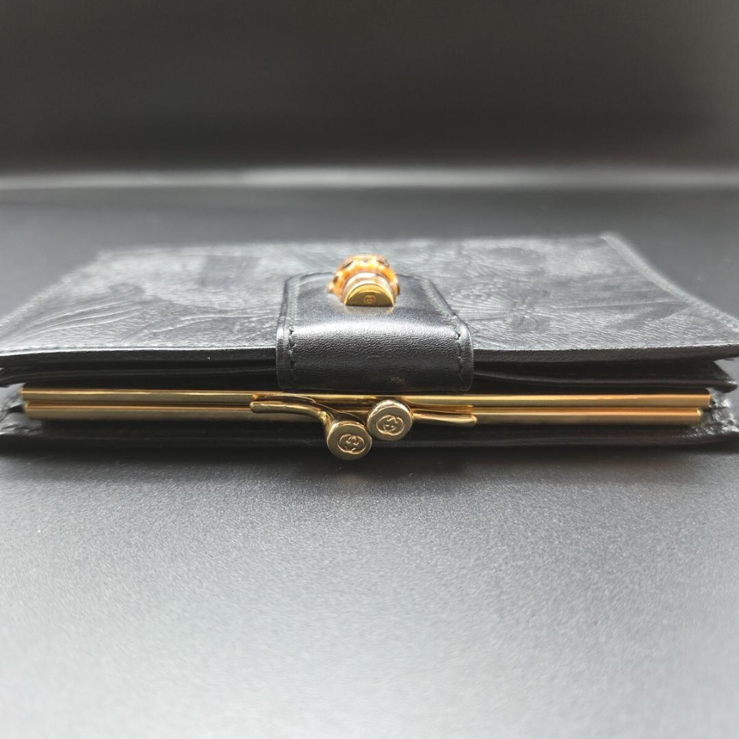 美品 グッチ GUCCI バンブー がま口 二つ折り財布 レザー ブラック