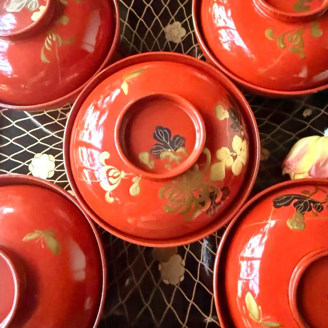 A様へ感謝お嫁入り‼️JAPAN 菊と蝶吉兆‼️朱色❌GOLD菊と蝶　吸物椀10客