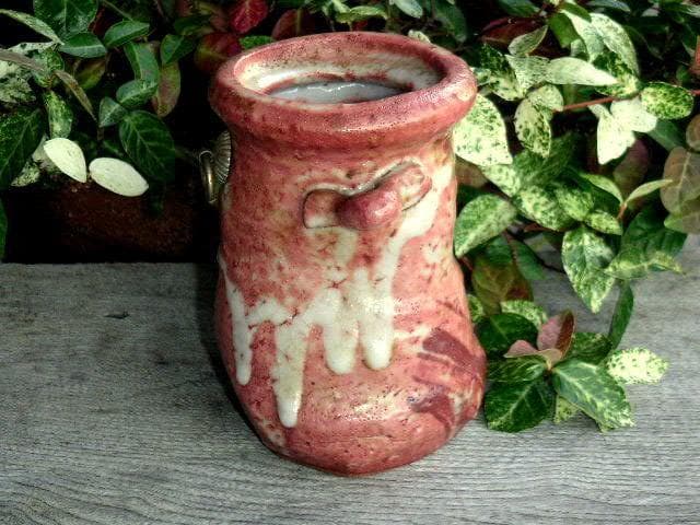 ♥茜志野　花器　四方桟 桐箱付き　志野　骨董品