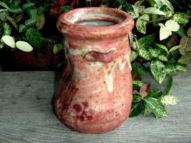 ♥茜志野　花器　四方桟 桐箱付き　志野　骨董品