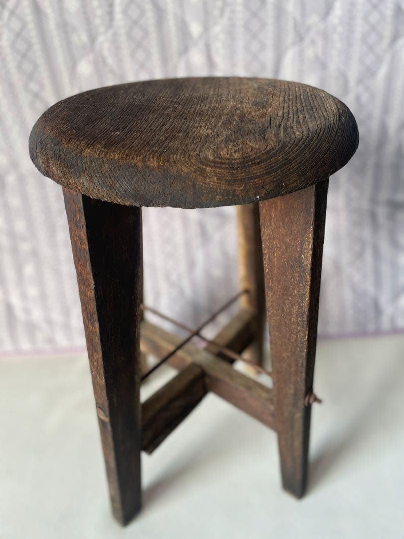かなり古い 丸椅子 木製 スツール レトロ アンティーク ヴィンテージ チェア