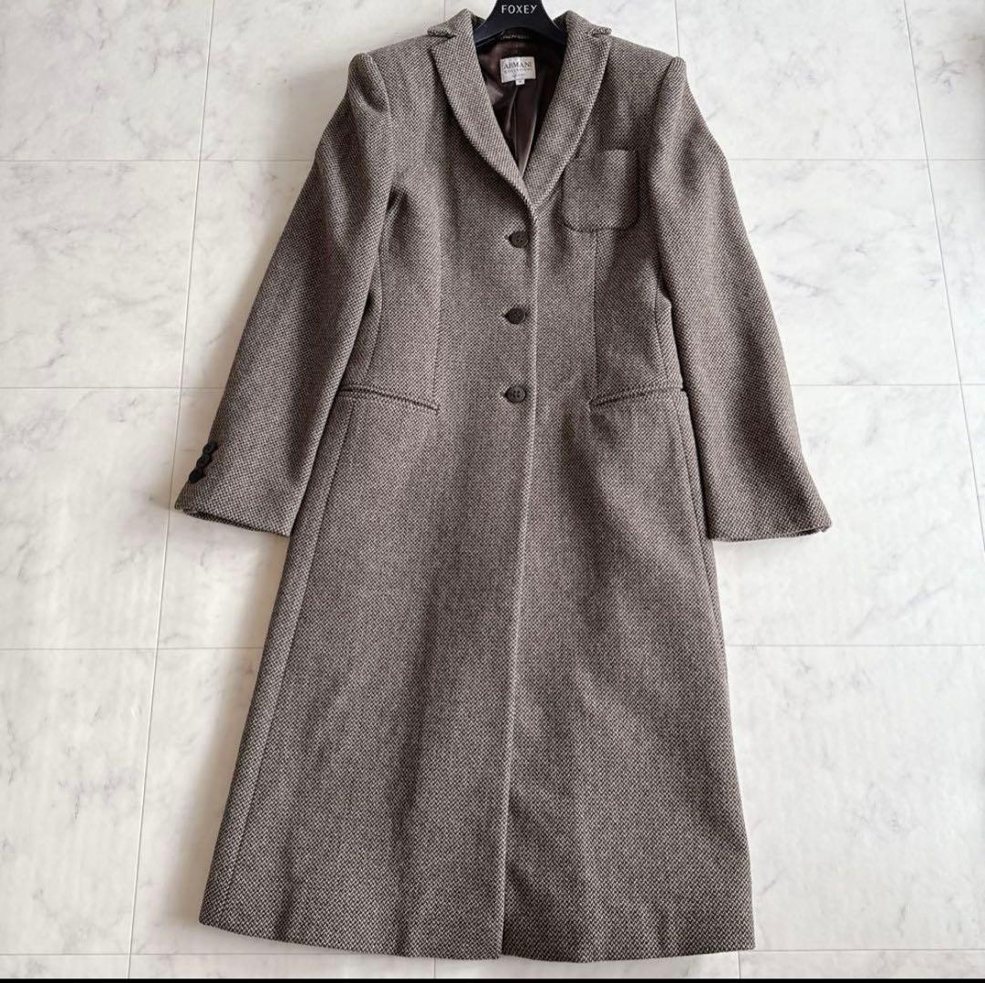 美品✨アルマーニコレッツォーニ 高級ツイードコート ロング丈 38 イタリア製