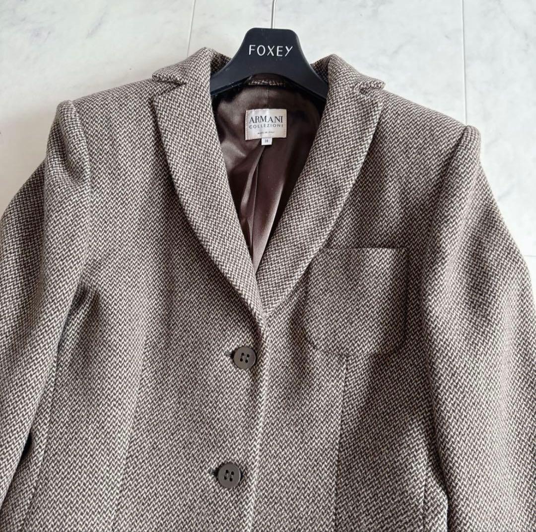 美品✨アルマーニコレッツォーニ 高級ツイードコート ロング丈 38 イタリア製