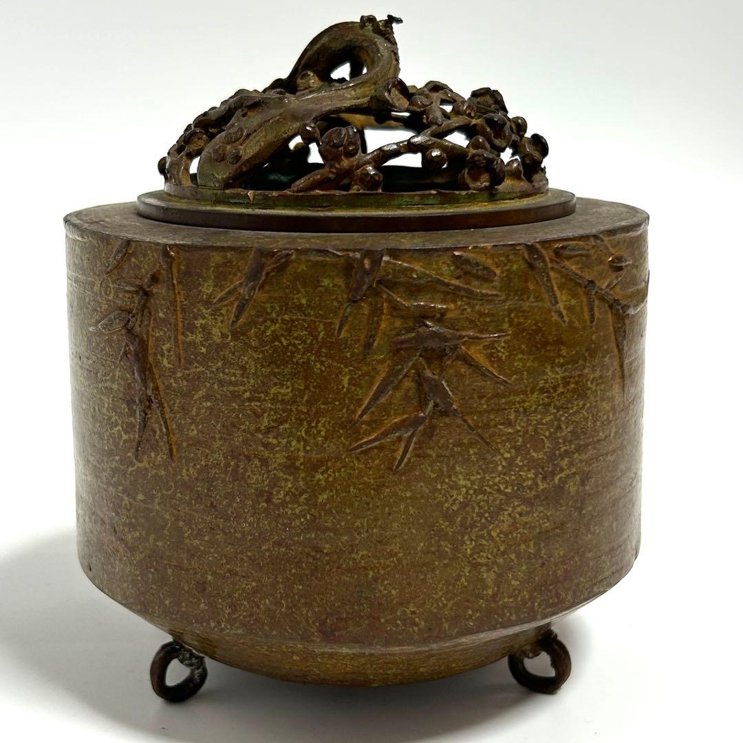 高岡銅器　蝋型鋳銅香炉　平井昇(昇甫)造/日展作家　共箱入　香道具　床飾　置物