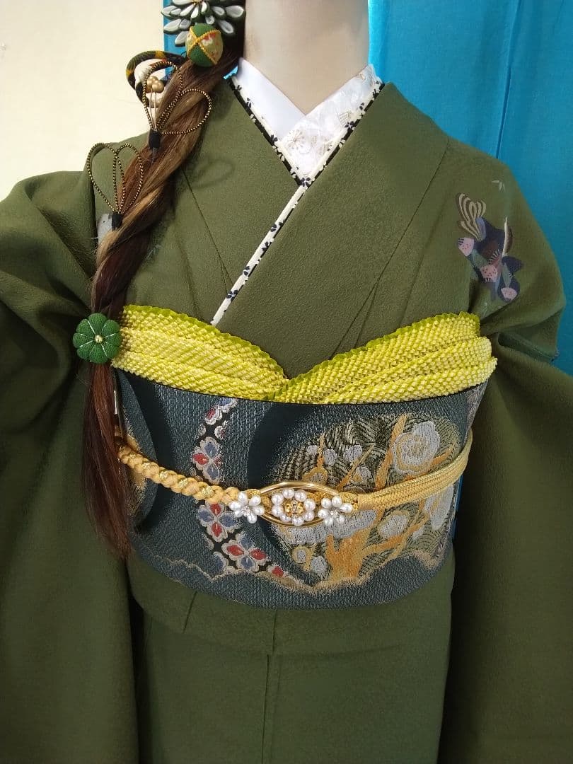 振袖五っ紋振袖成人式、半襟重ね衿、帯締め、襦袢