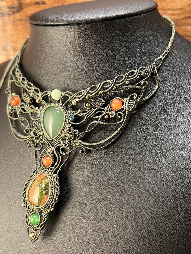 【handmade_Luna】マクラメ× アベンチュリン ユナカイト ネックレス