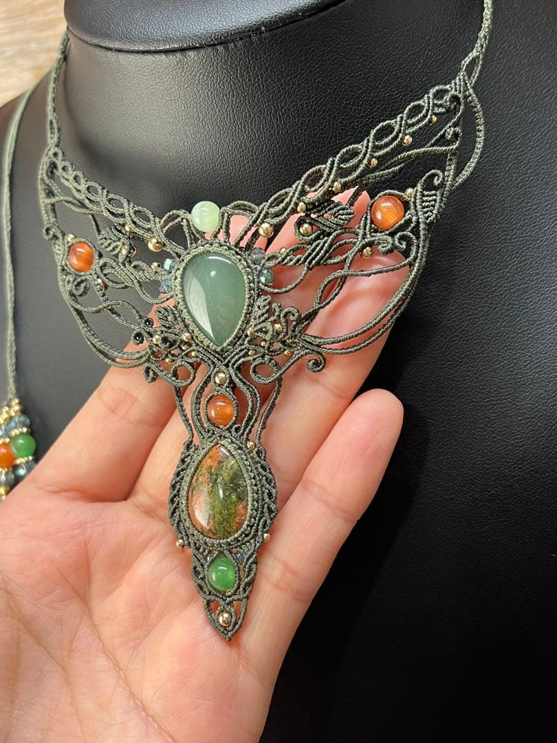 【handmade_Luna】マクラメ× アベンチュリン ユナカイト ネックレス