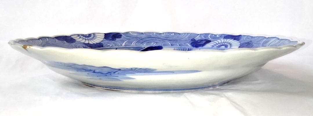 陶器 大皿 染付 バナナの木 Aa-226