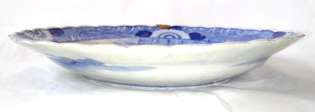 陶器 大皿 染付 バナナの木 Aa-226