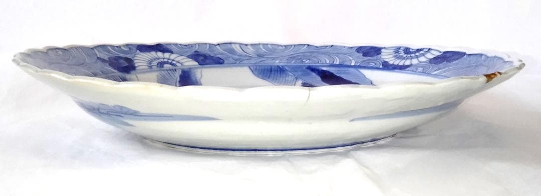 陶器 大皿 染付 バナナの木 Aa-226