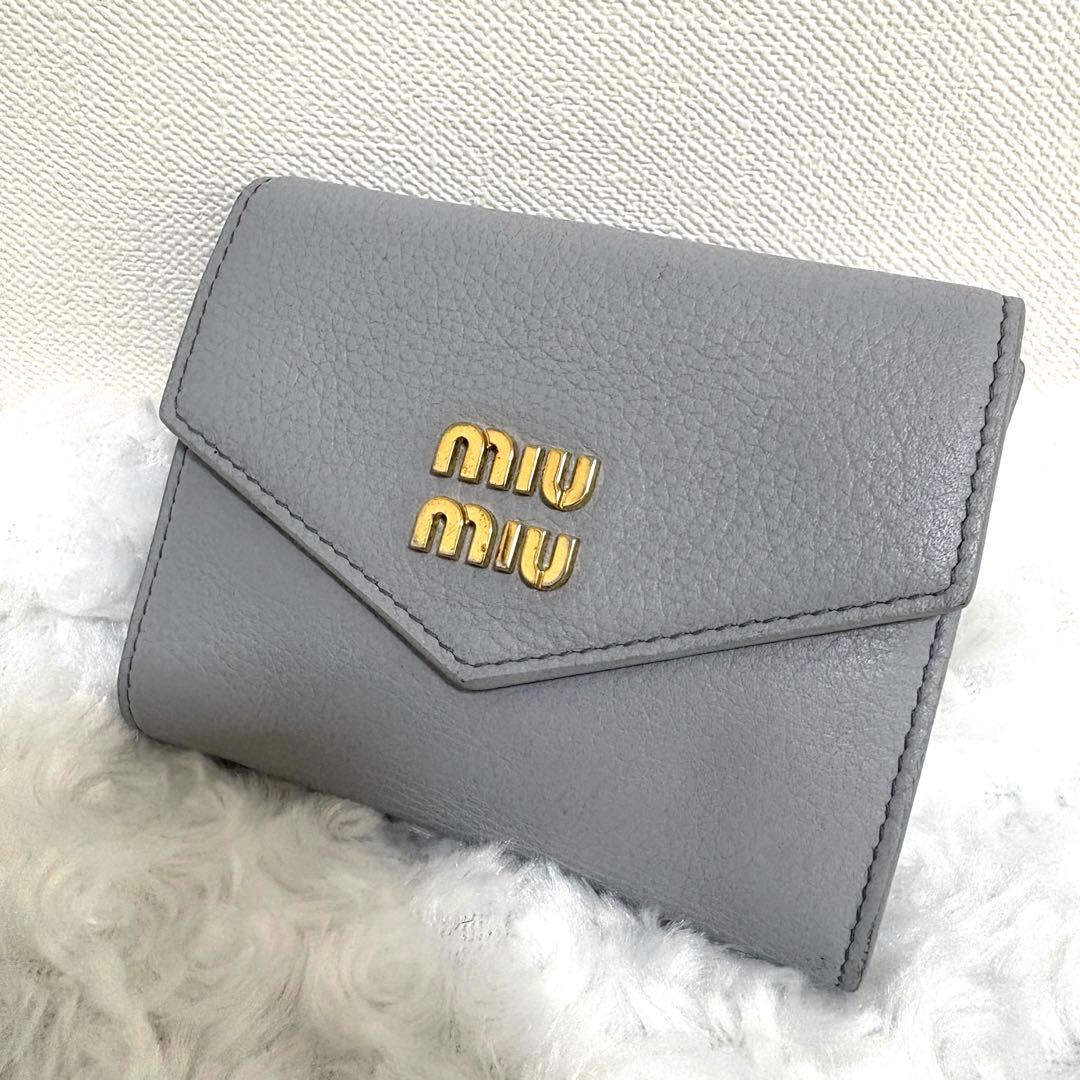 【現行】miumiu ヴィッテロダイノレザー財布 コーンフラワーブルー 良品