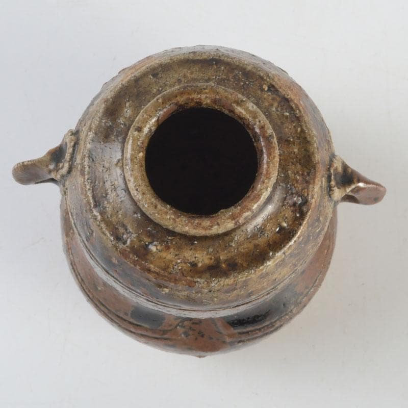 茶道具　萩焼　野坂江月作　耳付瓢形　茶入　仕覆付　森山歓渓極め箱　V　9399