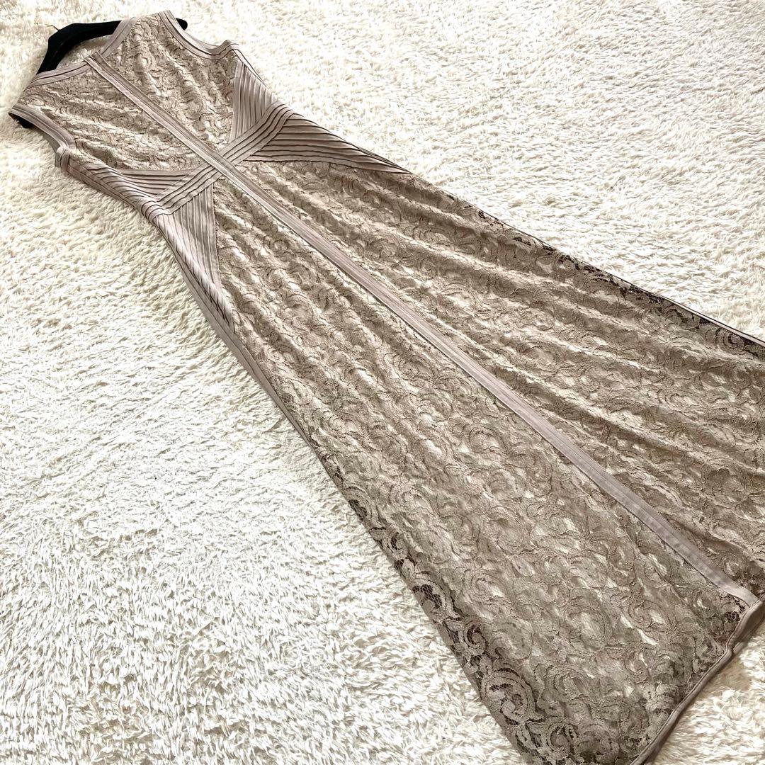 【美品 大きいサイズ12】タダシショージ 総レース ピンタック ロングドレス