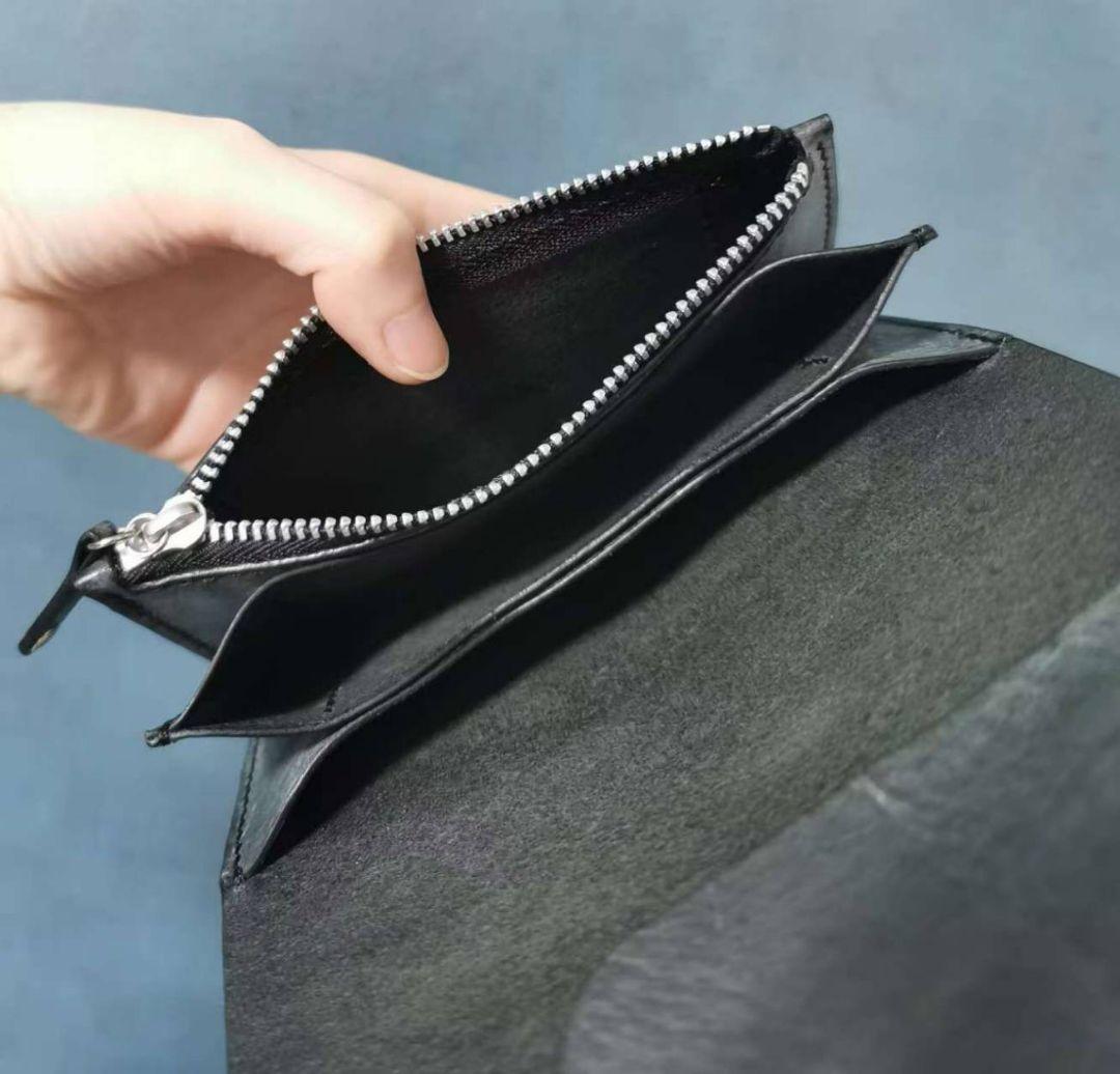 ヌメ革トラッカーウォレットミドル 3層 イタリアンレザー ハンドメイド手縫