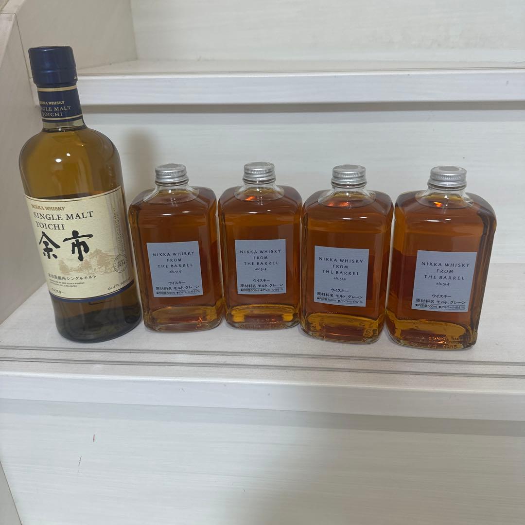ニッカウイスキー シングルモルト余市 1本とフロムザバレル 箱なし4本