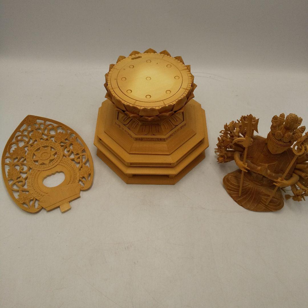 木彫　木製　千手観音　八角台座　置物　オブジェ　アンティーク　美術品