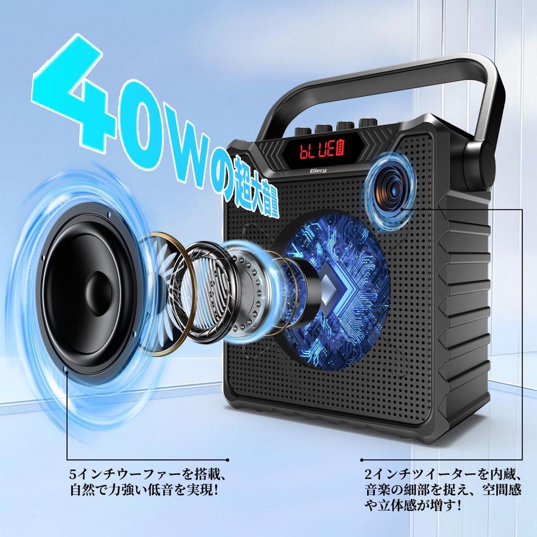 スピーカーセット 拡声器 ワイヤレスマイク2本 ポータブルマイクスピーカー