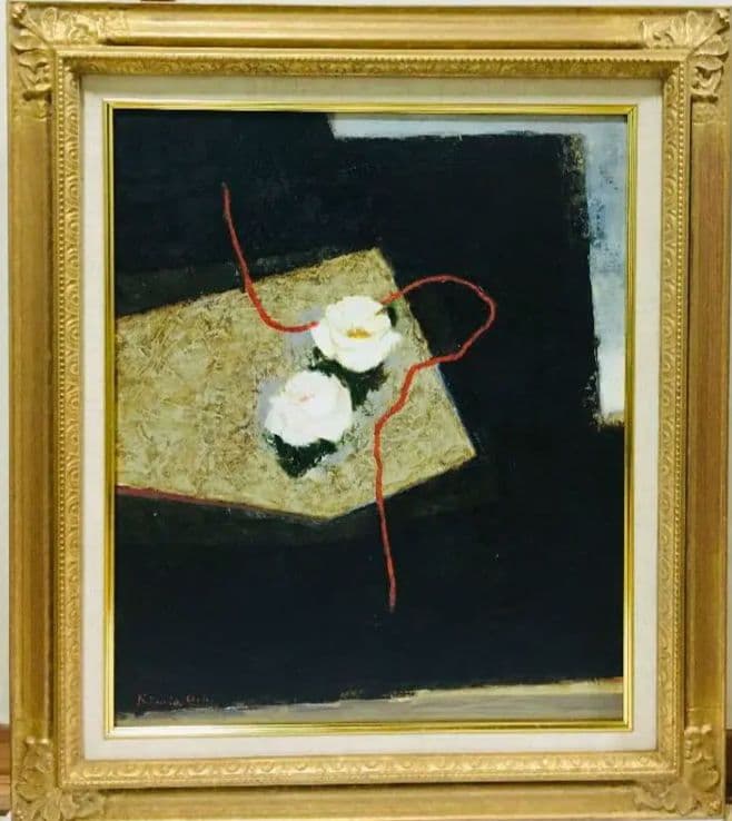 赤い糸と花　油絵　F8（455×380mm）