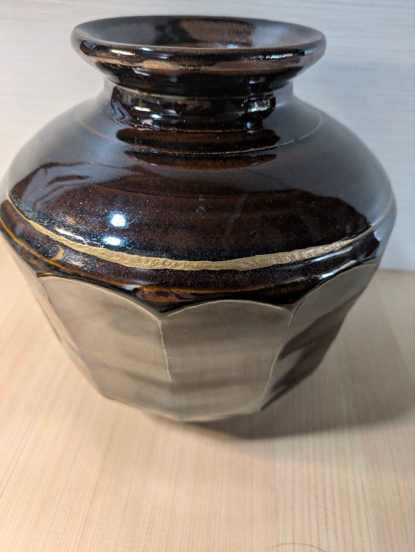 飴釉　十二面取　壺　清南　金継ぎ