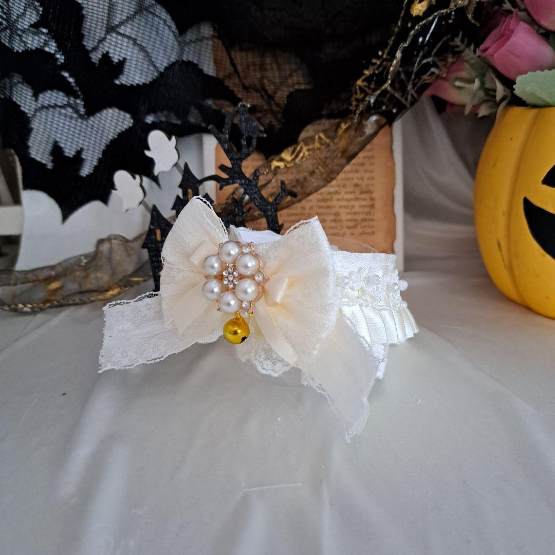 短毛ちゃんにも♥️中世ヨーロッパ風チョーカー(ホワイト②)わんちゃん猫ちゃん用