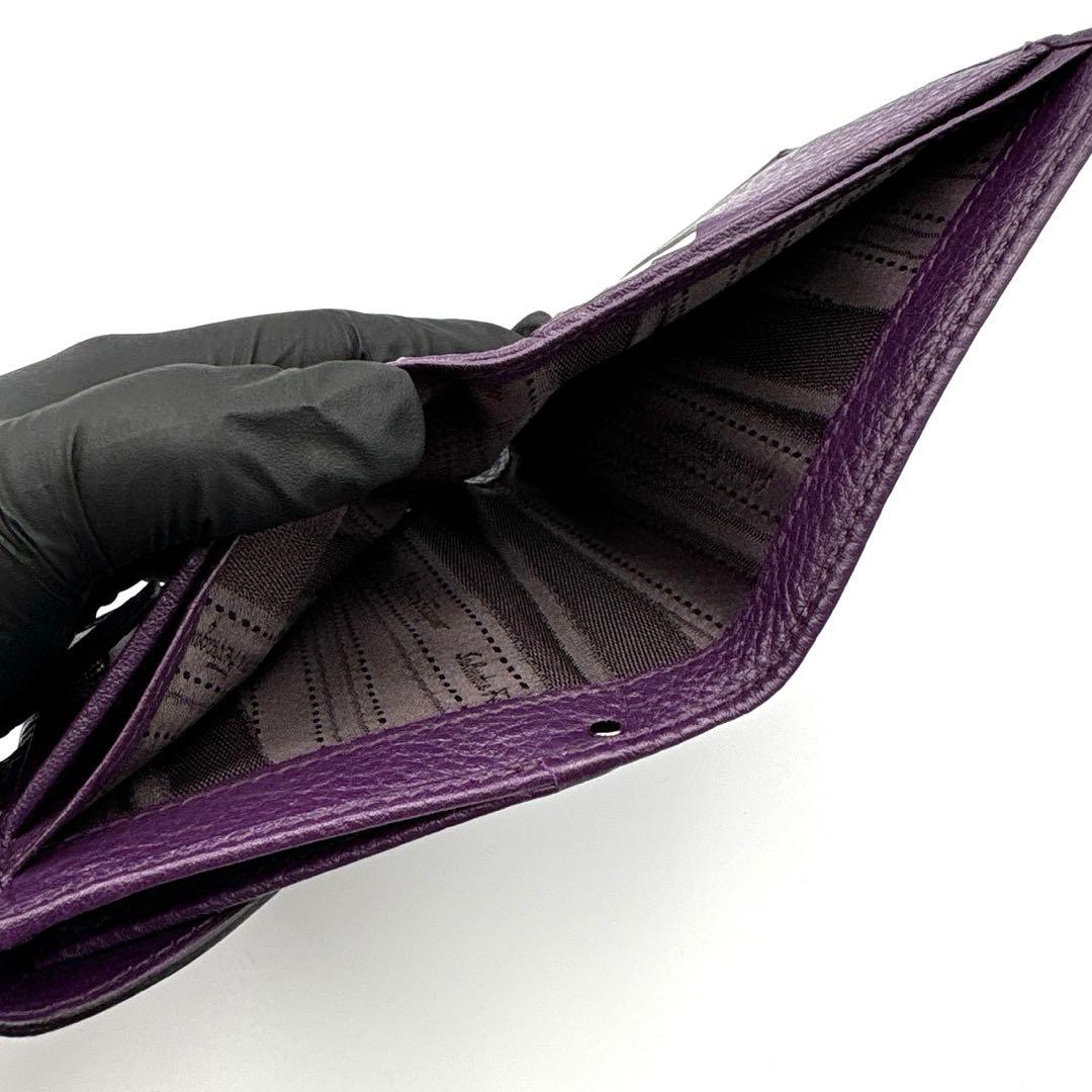 【極美品】 フェラガモ ガンチーニ 折り財布 パープル 紫 レザー 箱付