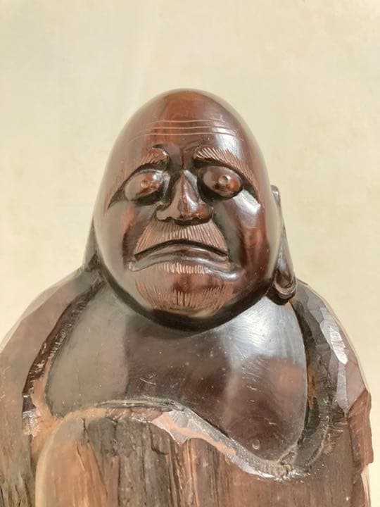 達磨大師　大型37cm 木彫り　彫刻　骨董品　和　アンティーク　古道具　ヒビあり