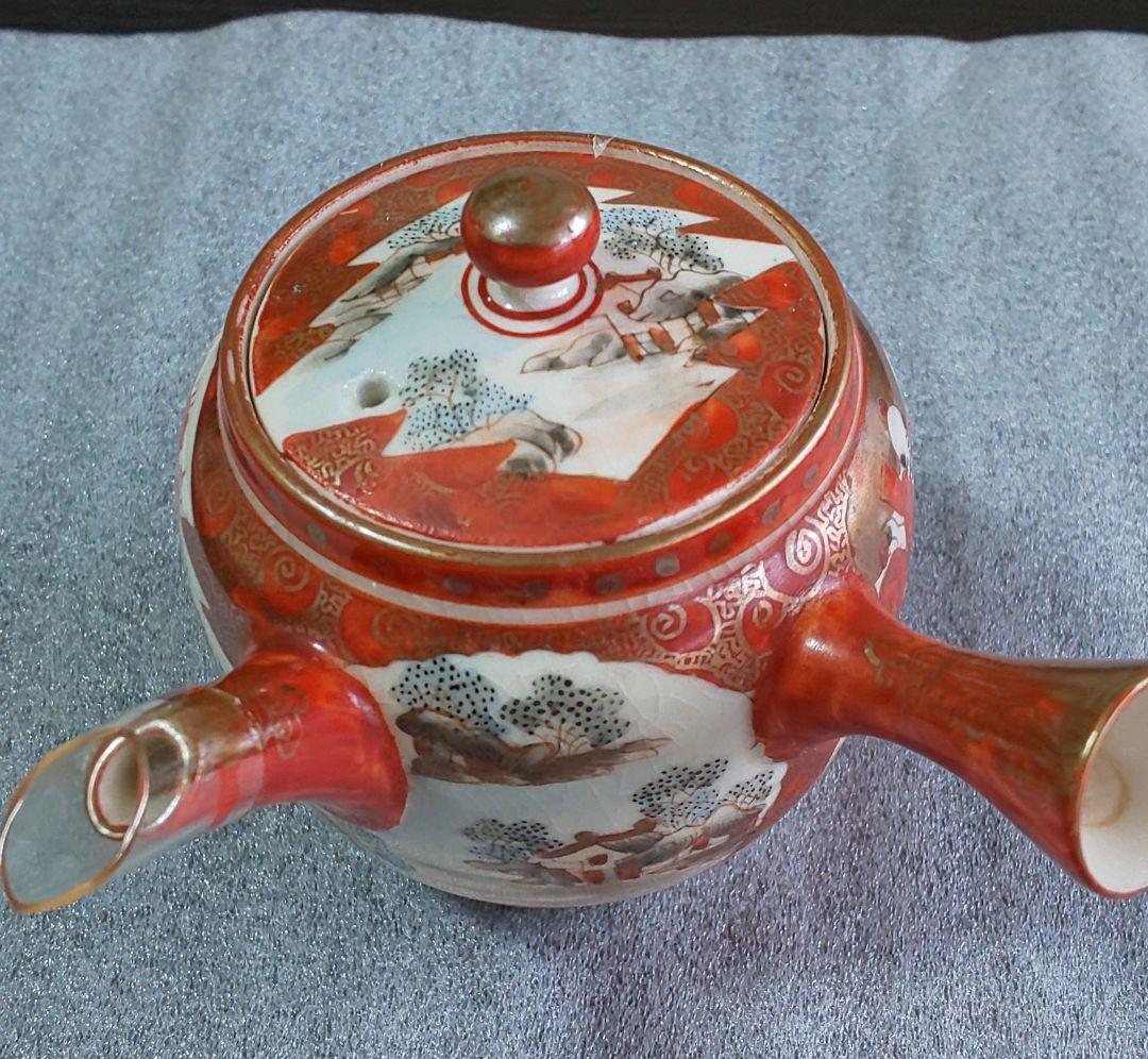 古九谷焼 茶器揃 六点一式 金彩絵巻陶器製急須と茶碗