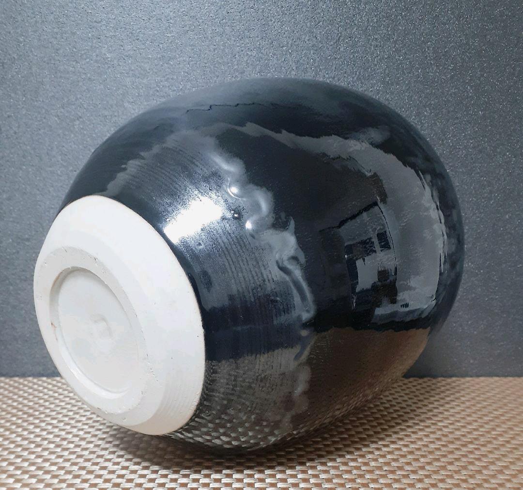 日展作家　名工　【加藤敬也】作　黒釉彩　花瓶　共箱　作歴書　茶道具茶器　オブジェ