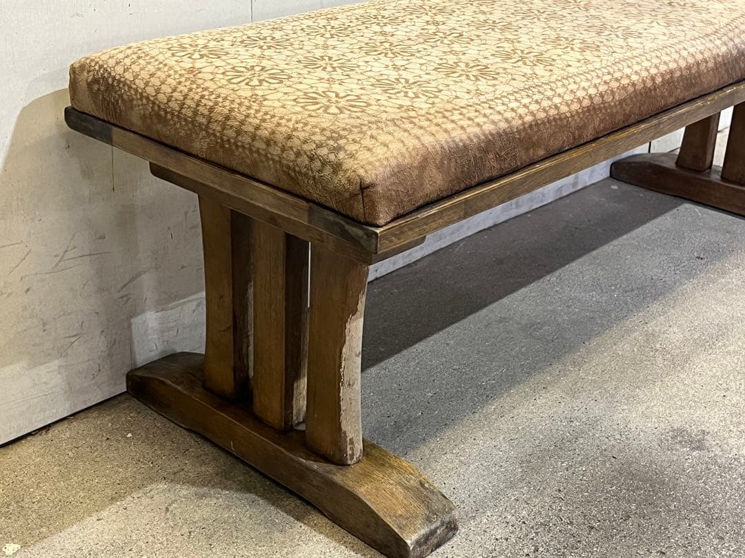 s*n様 レトロな木製長椅子 モケット張り 二人掛けベンチ