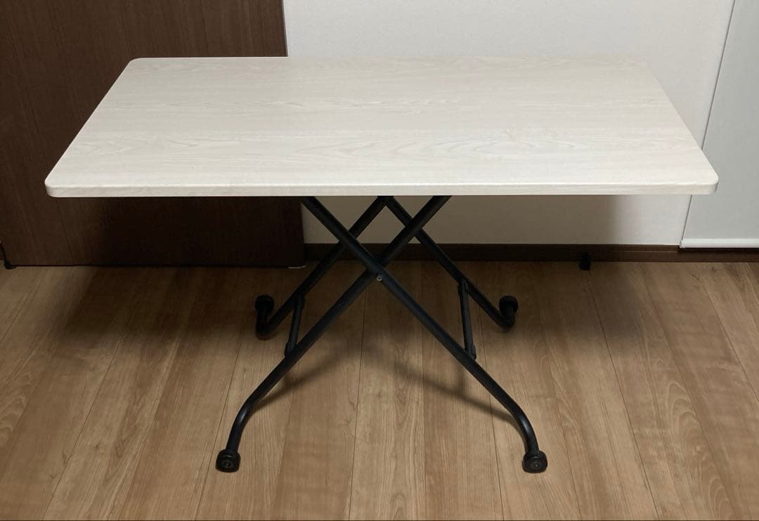 美品　ニトリ　昇降テーブル　ガス圧式　折りたたみ　キャスター付き　ホワイト