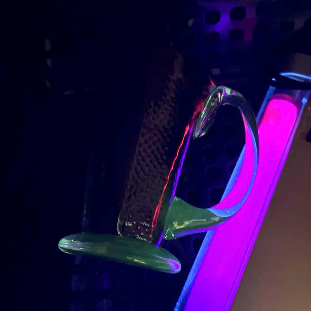 骨董　時代　希少金赤ガラス　取手付き　プレス調　アイスクリームコップ　ウラン③