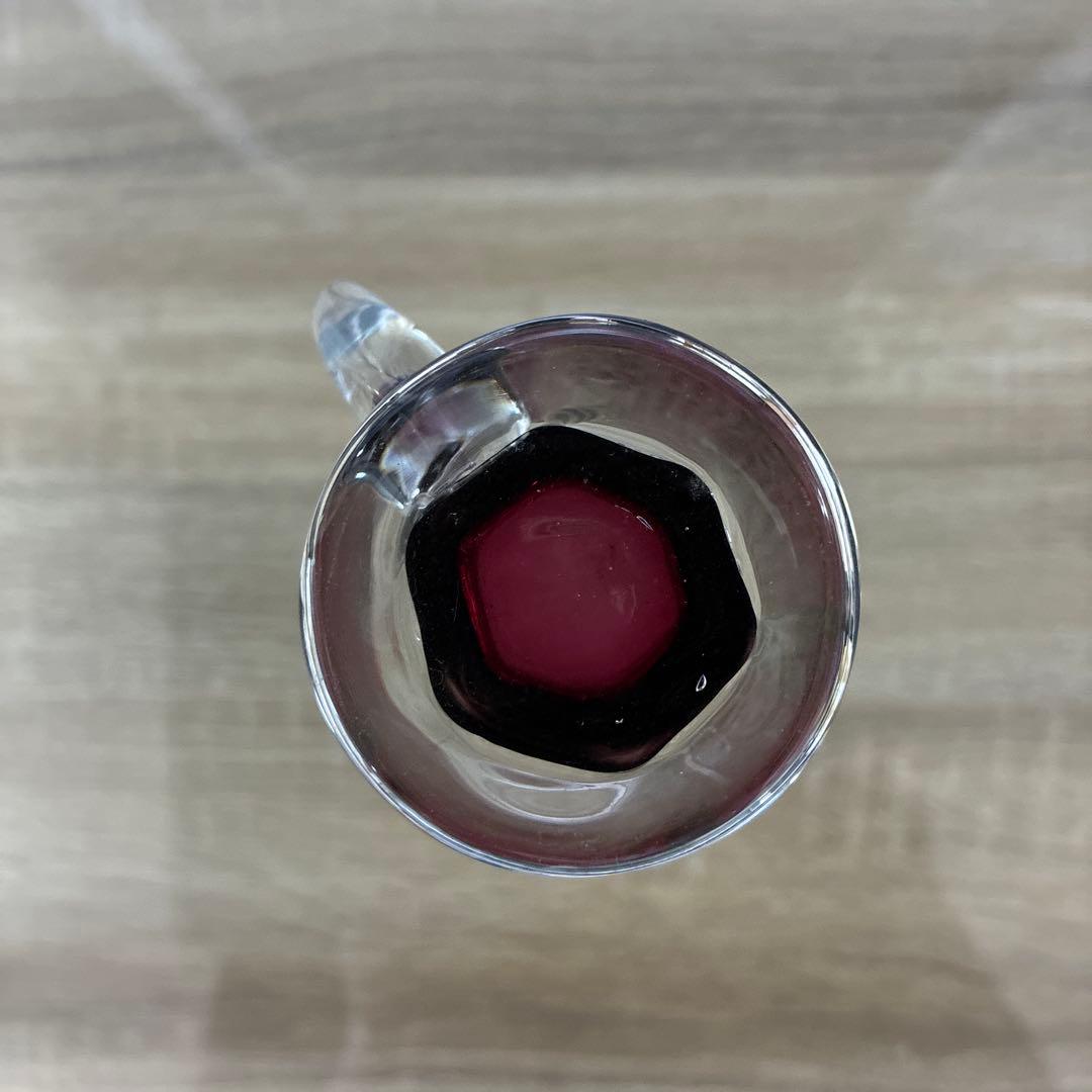 骨董　時代　希少金赤ガラス　取手付き　プレス調　アイスクリームコップ　ウラン③