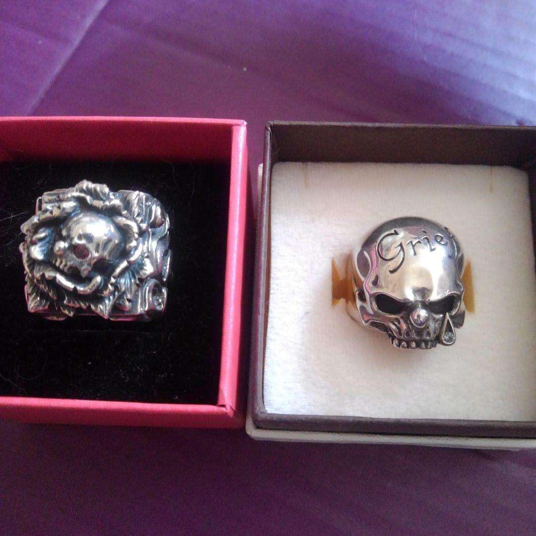 美品 F.A.L スカル バラ デザイン シルバー925リング 2個セット