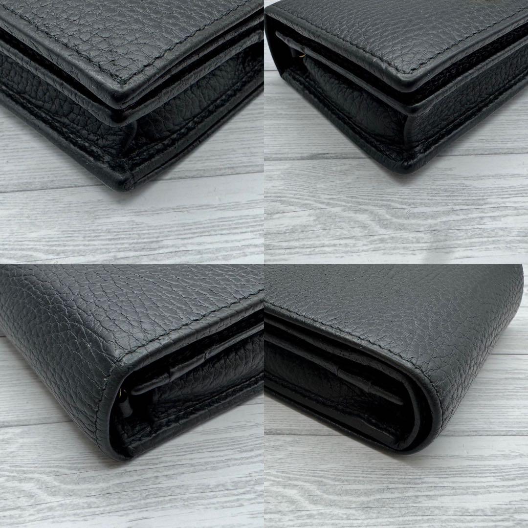 【美品】GUCCI　マーモント　二つ折り財布　GG　レザー　ブラック