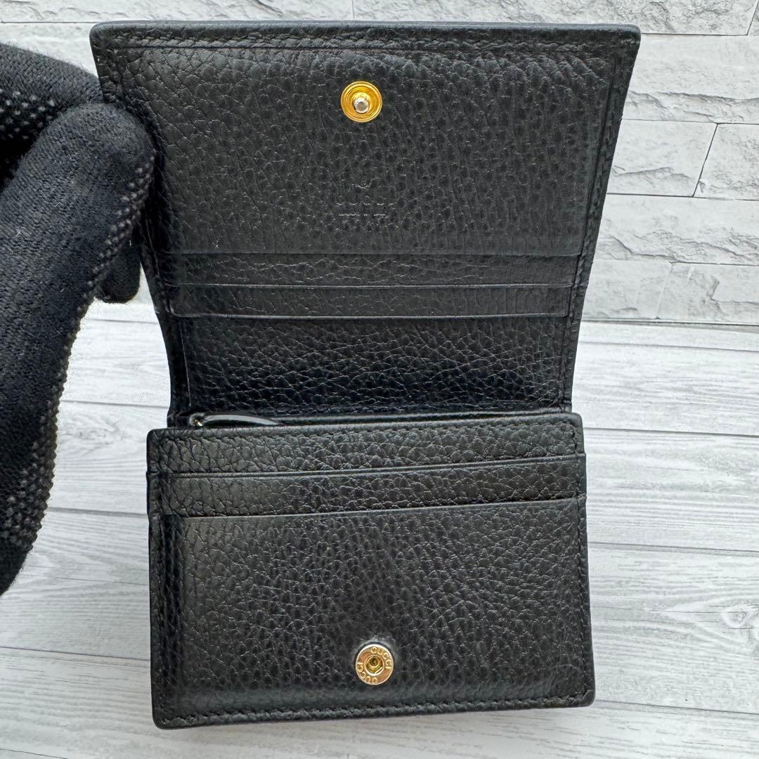 【美品】GUCCI　マーモント　二つ折り財布　GG　レザー　ブラック