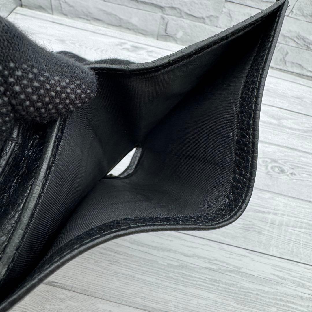 【美品】GUCCI　マーモント　二つ折り財布　GG　レザー　ブラック