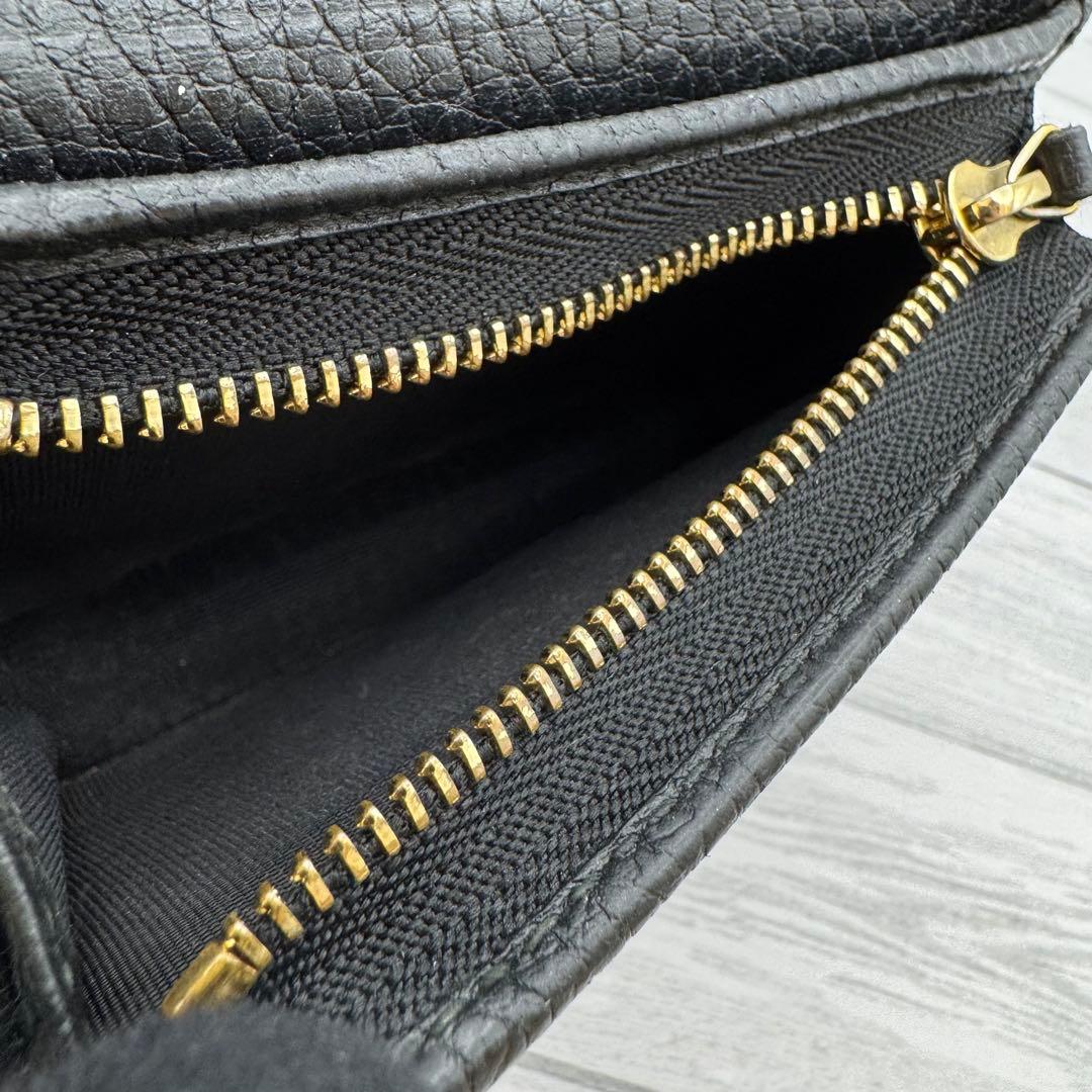 【美品】GUCCI　マーモント　二つ折り財布　GG　レザー　ブラック