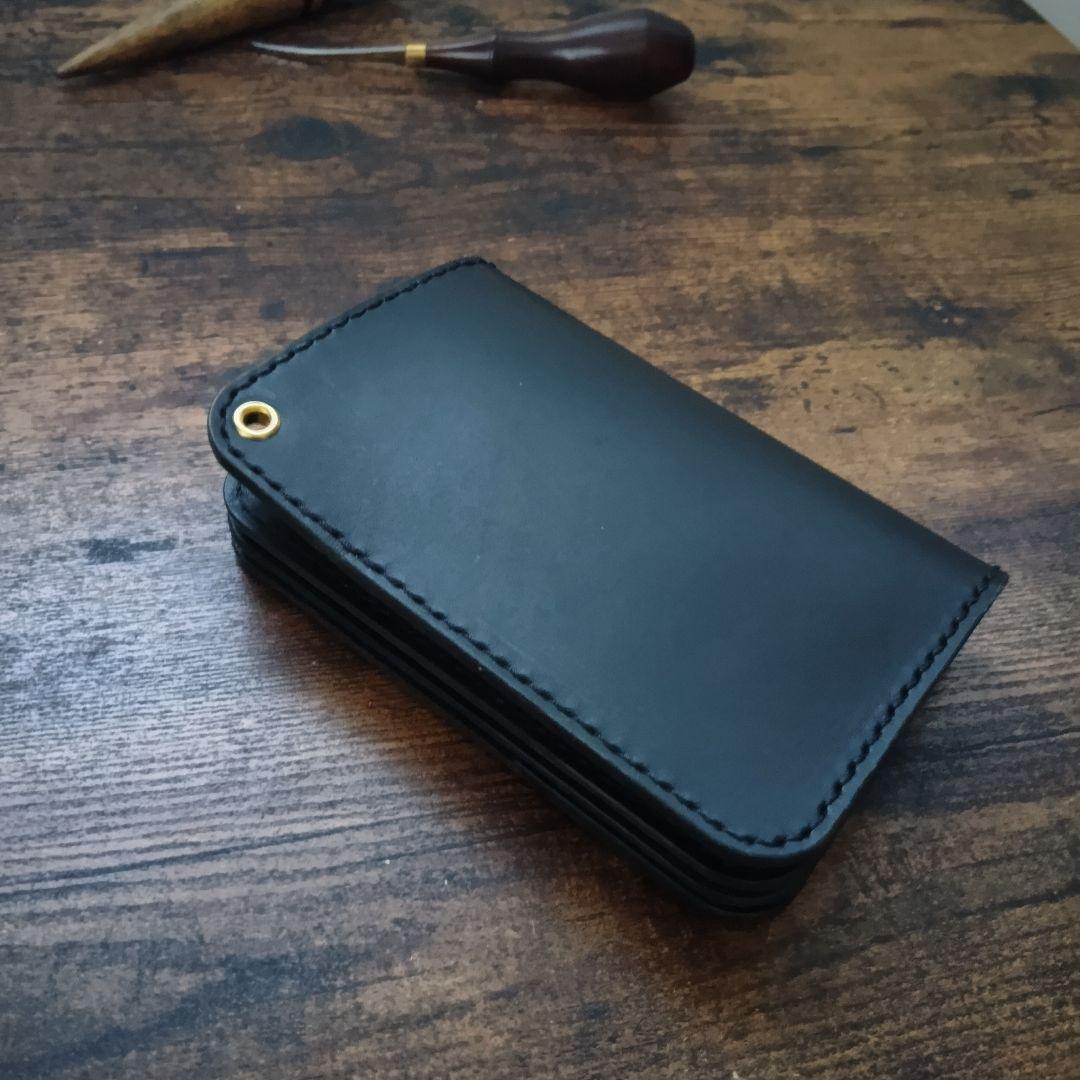 ★お札を折らず収納★【国産　姫路レザー】ミドルトラッカーウォレット