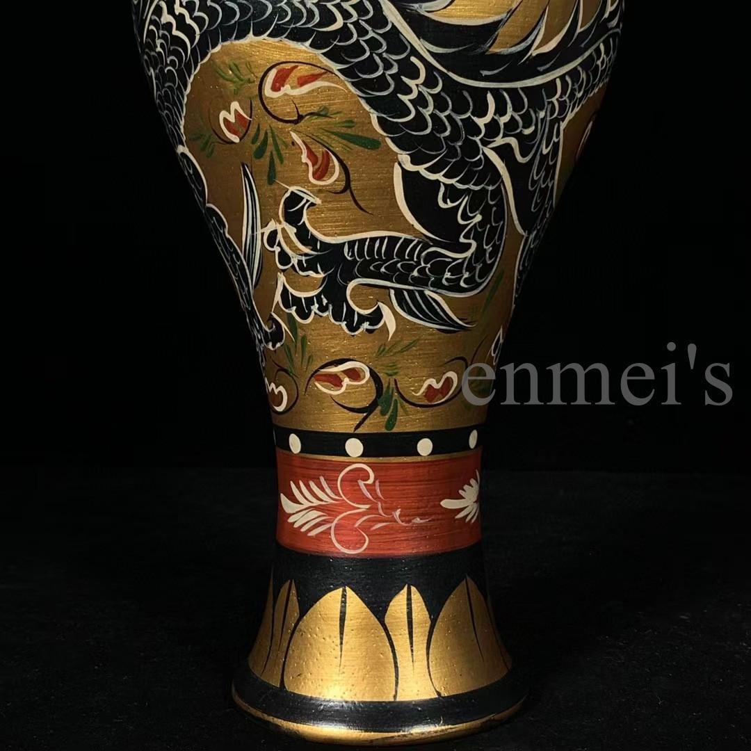 中国古美術・旧蔵宋汝窯・宋真宗御賜款彩繪龍紋梅瓶・彩絵・花瓶・陶磁器・文房置物