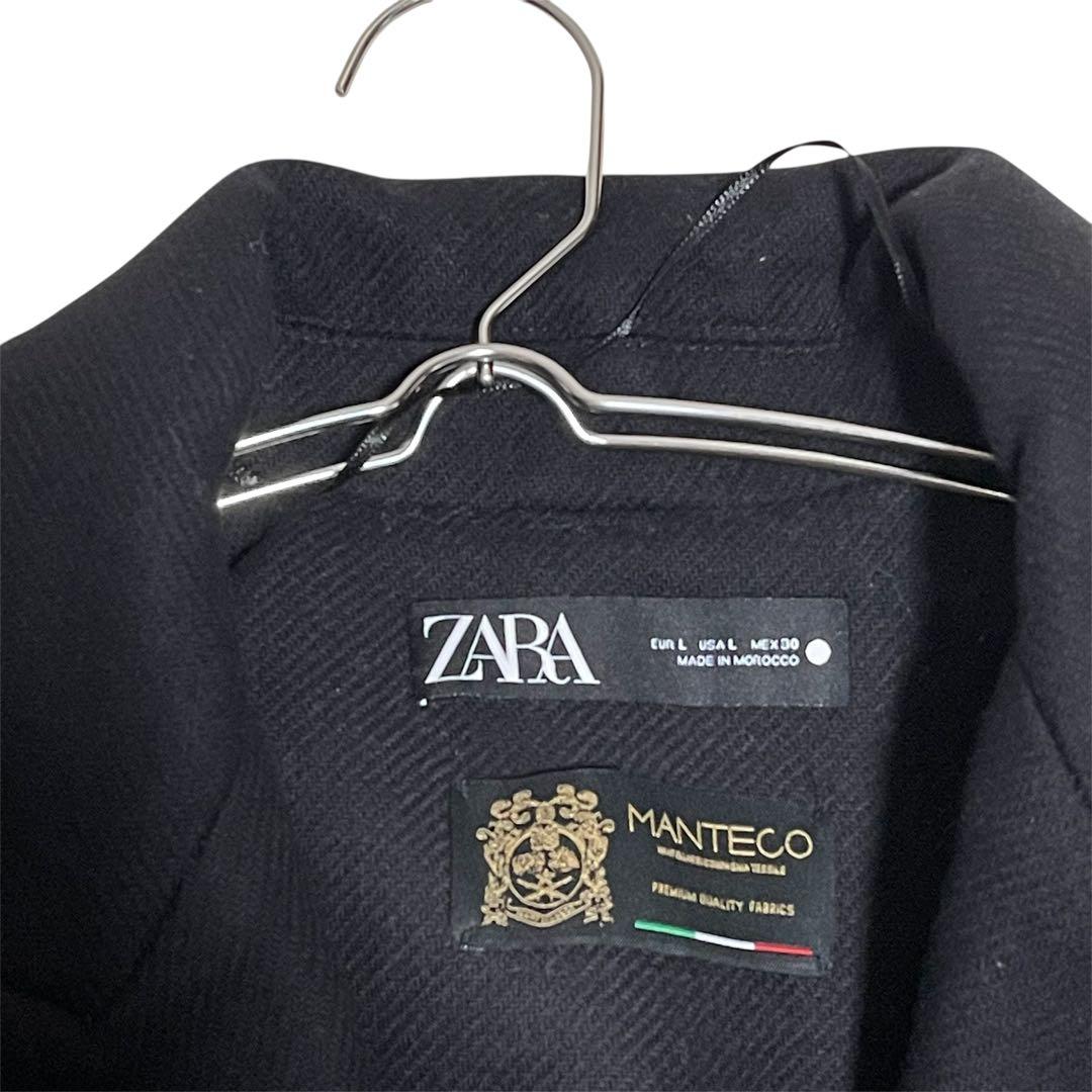 【美品】ZARA ダブルブレスト ウールコート マキシ丈 マンテコ生地 黒 L