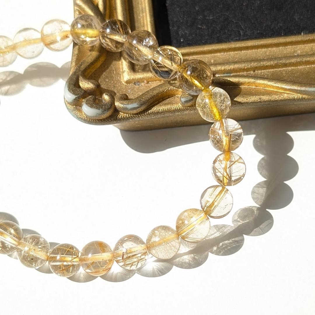 sk　透き通るクォーツと黄金ルチルが美しい 金針水晶ブレスレット 7mm