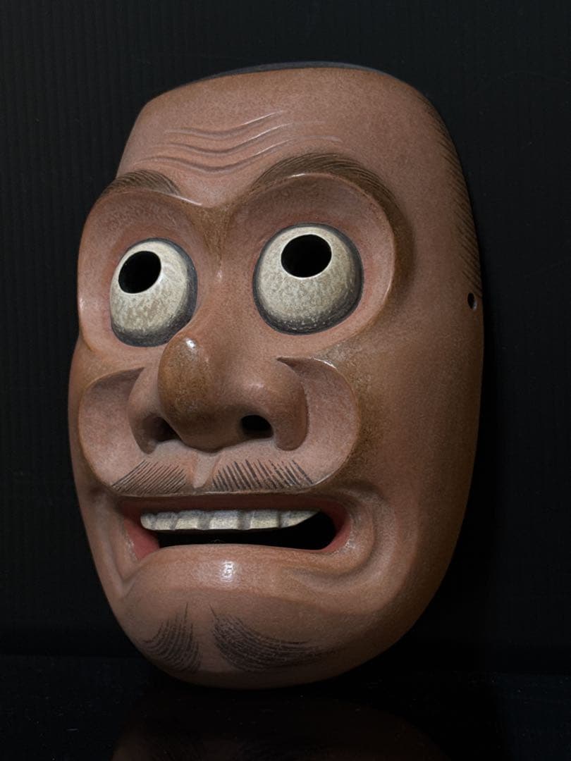 極上 能面 狂言 名人 菅原法房 造 細密極彩彫刻 賢徳 面 共箱付