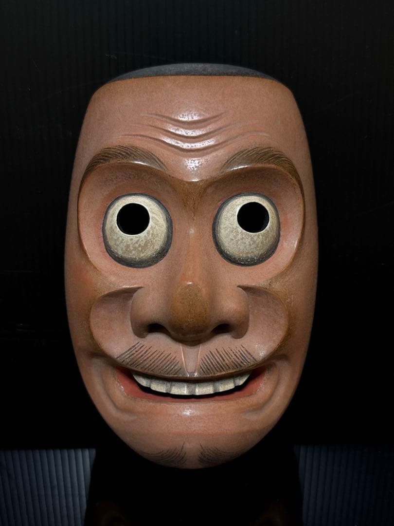 極上 能面 狂言 名人 菅原法房 造 細密極彩彫刻 賢徳 面 共箱付